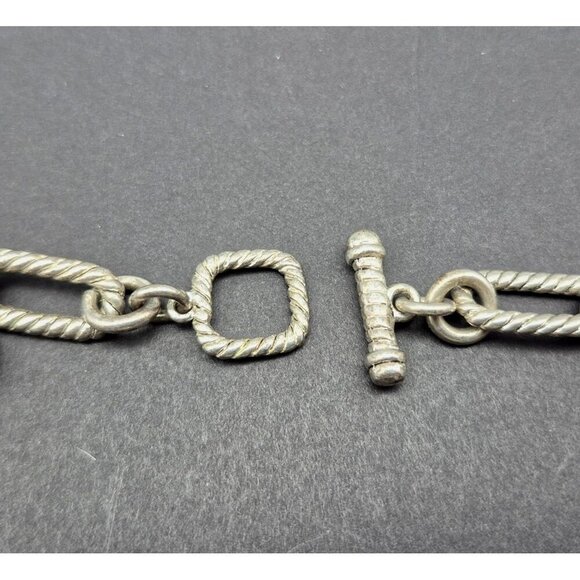 Silver Tone Toggle Necklace Textured Link Multi Beaded Pendant Dangle Tassel 20" - Picture 10 of 10